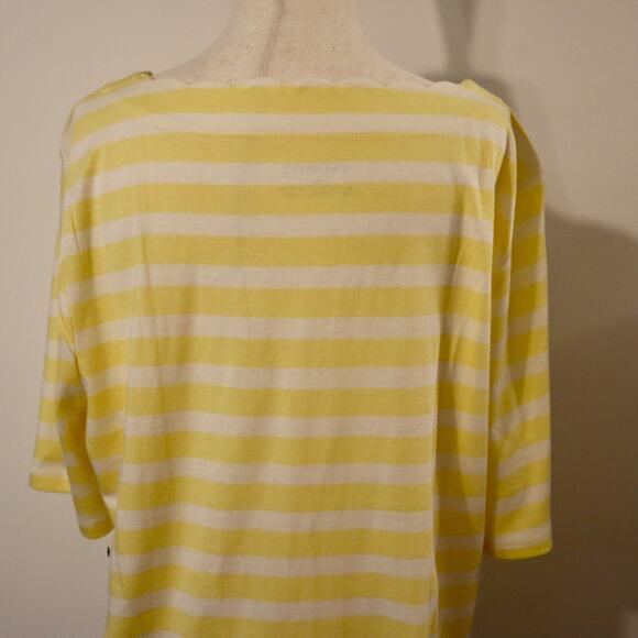 Talbots NWT XL Pima Cotton Tee Yellow White Stripe Scallop Neck Soft Top - Picture 7 of 10